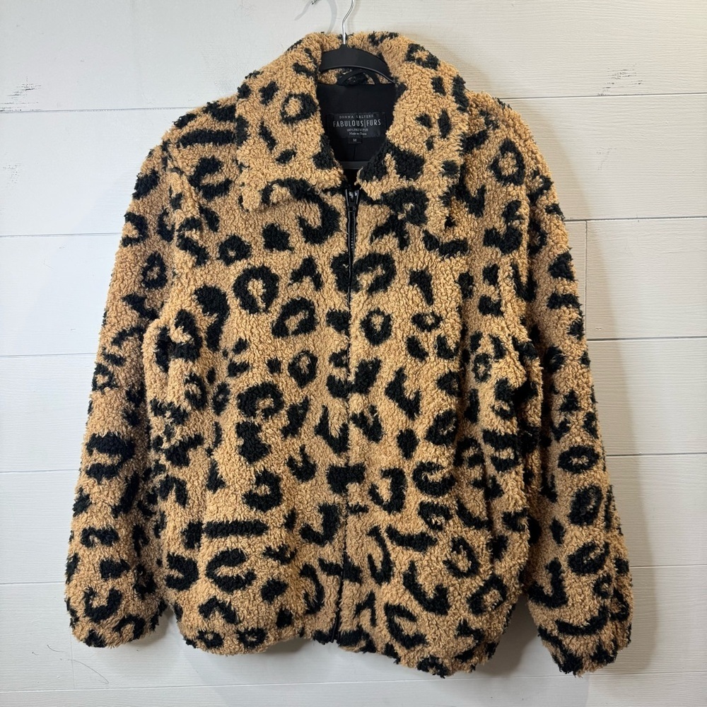 Donna Salyers Fabulous-Furs Leopard Teddy Bomber Jacket Size Medium